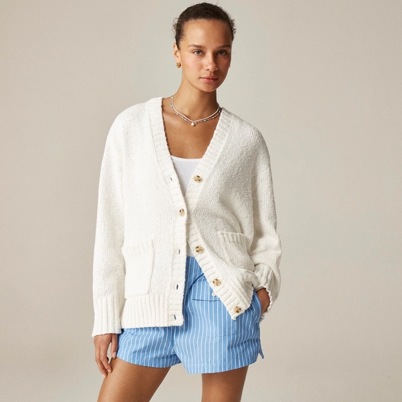 New JCREW Size S Marina V-Neck Cardigan Sweater in White $168 CM461 - Picture 1 of 7